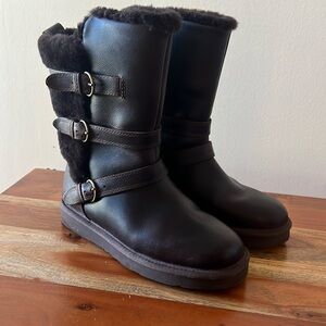 Women's Black Faux Shearling Buckle Boots